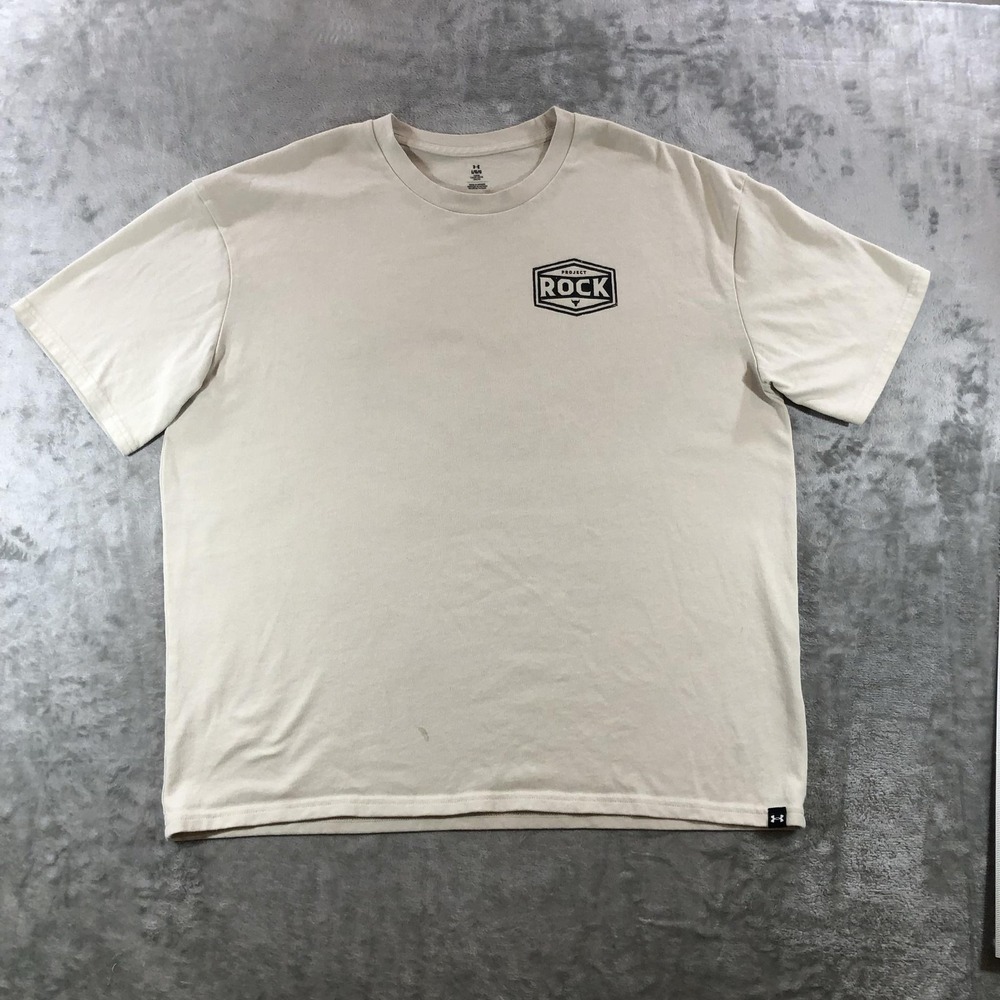 Under Armour Project Rock Shirt Mens Large Beige Iron Paradise Wrecking Crew Tee